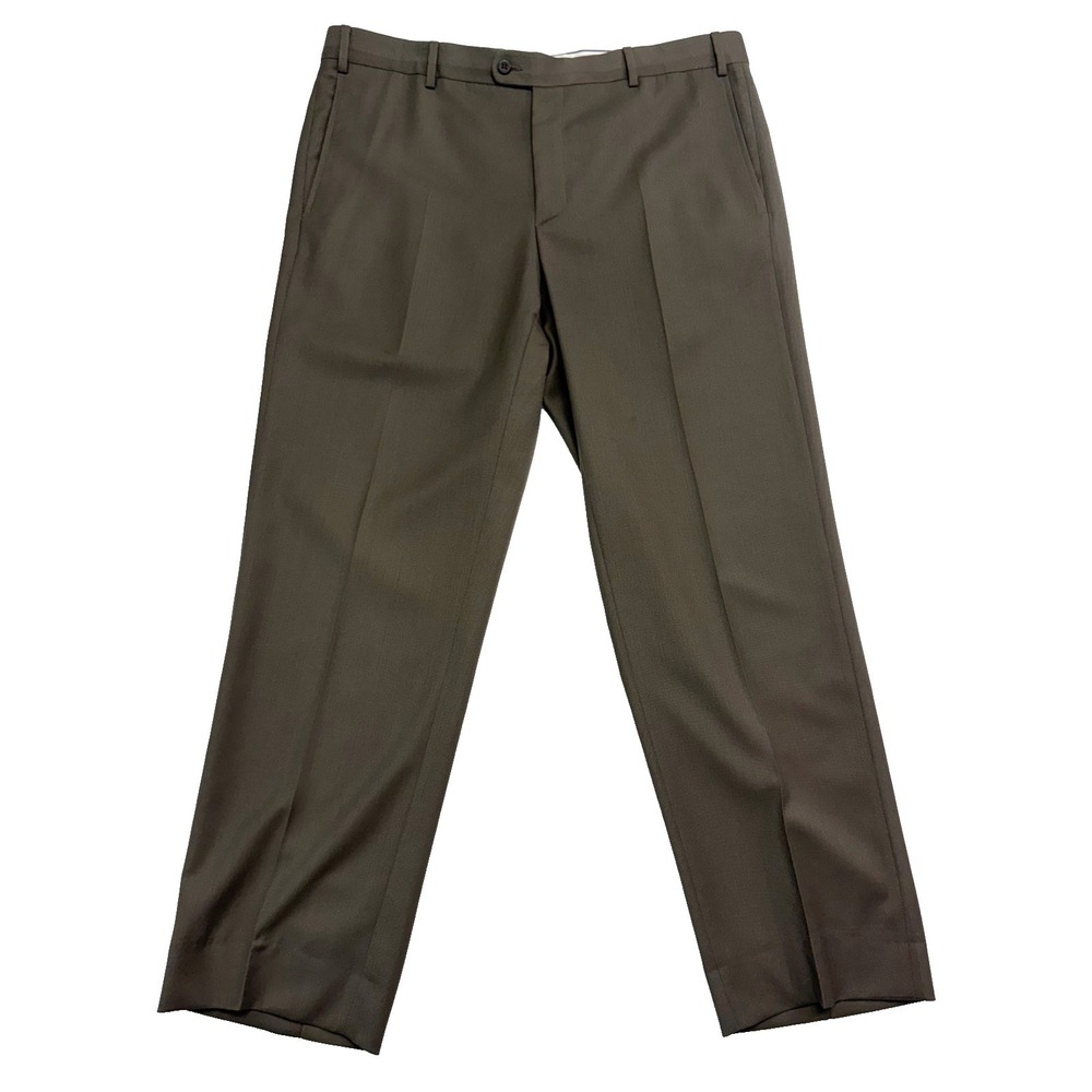 Zanella Italy 38x31 Olive Green Devon Dress Suit Pants Flat Front Wool Trouser